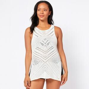 Miss Lulo Women's White Crochet Sleeveless Tank Top Beach Cover-Up, Size S/M